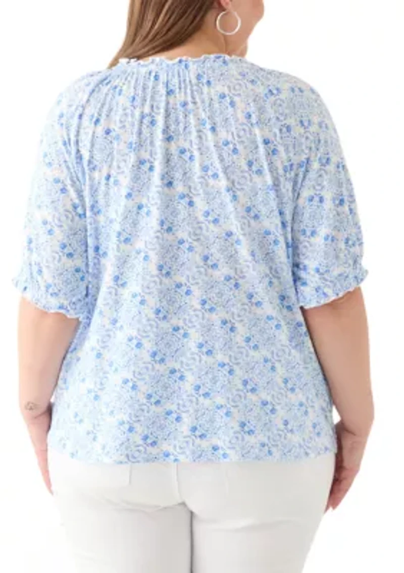 Plus Short Sleeve Knit Peasant Top