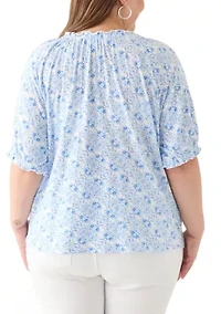 Plus Short Sleeve Knit Peasant Top