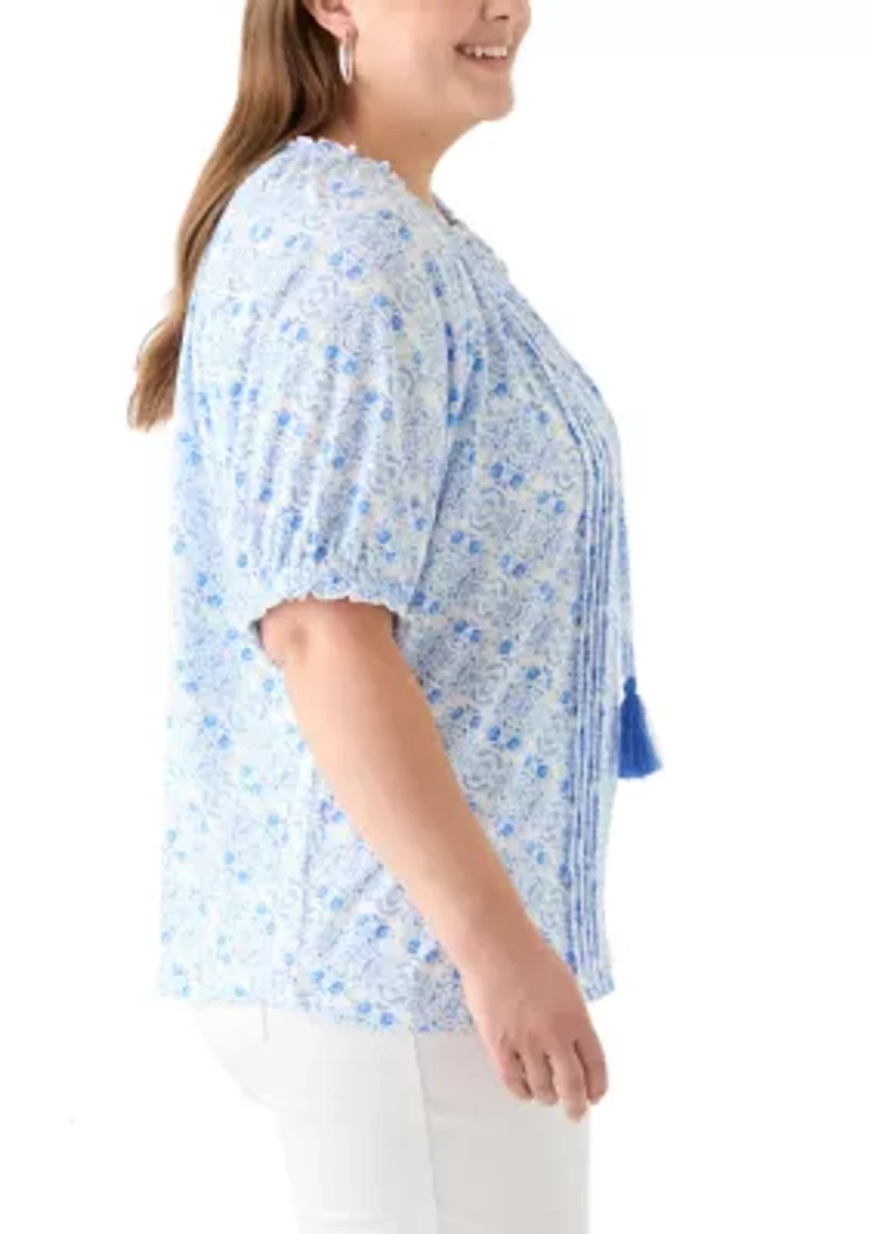 Plus Short Sleeve Knit Peasant Top