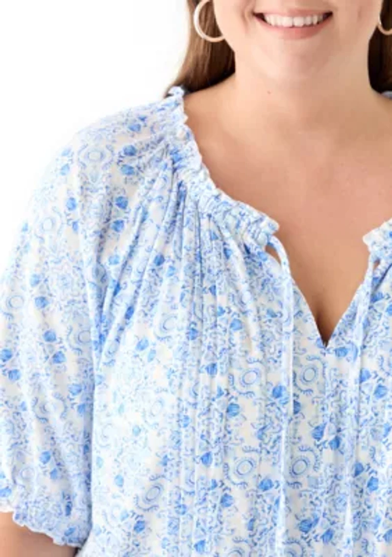 Plus Short Sleeve Knit Peasant Top