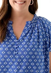 Plus Short Sleeve Double Ruffle Woven Shirt