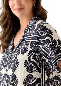 Women's Short-Sleeve Linen Printed Camp Shirt