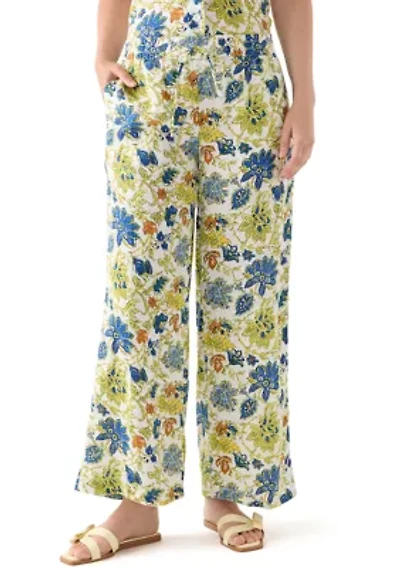 Women's Linen Floral Wide Leg Pants