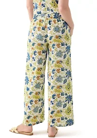 Women's Linen Floral Wide Leg Pants