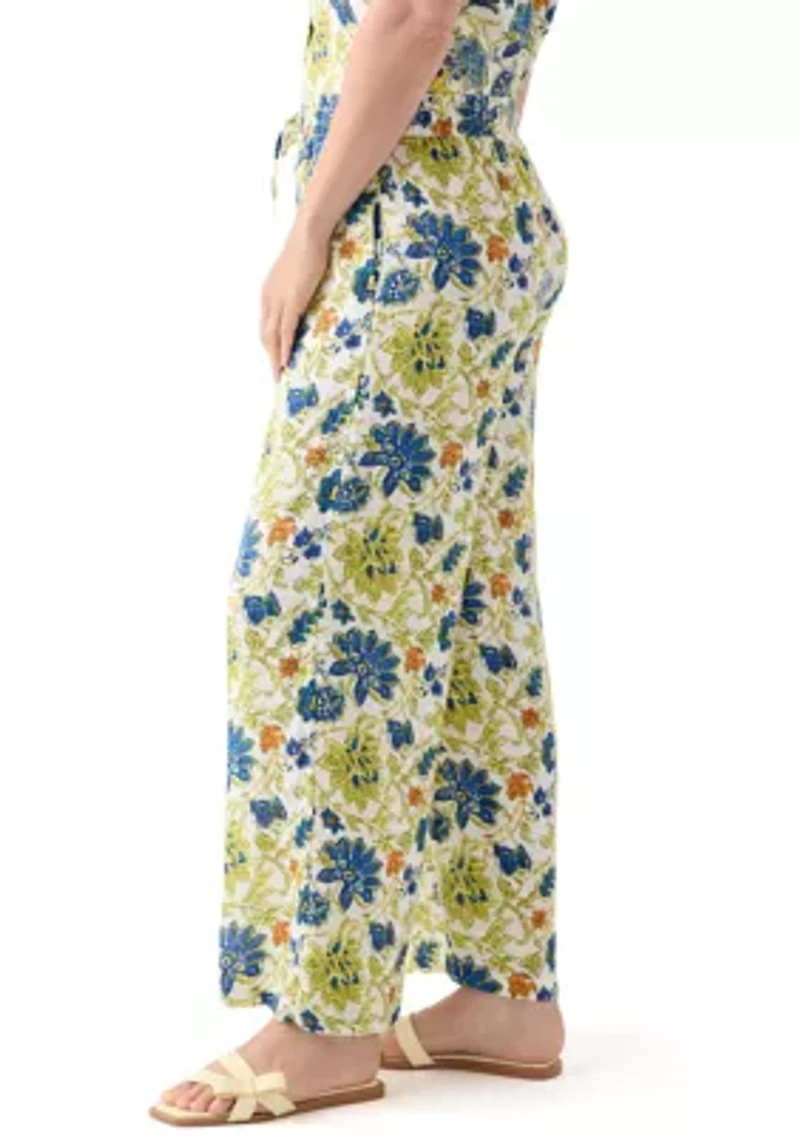 Women's Linen Floral Wide Leg Pants