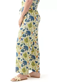Women's Linen Floral Wide Leg Pants