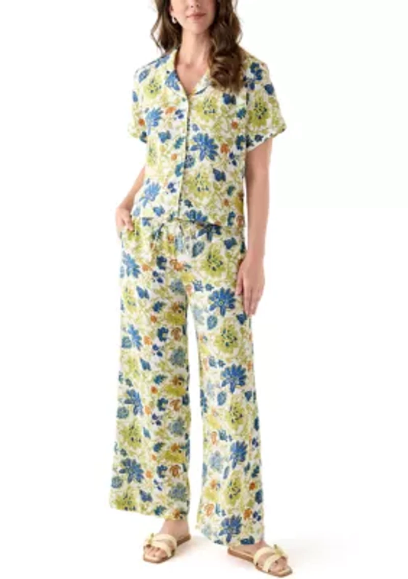 Women's Linen Floral Wide Leg Pants