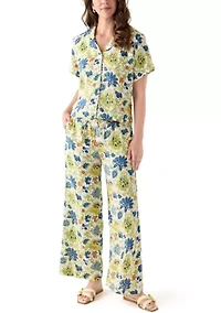 Women's Linen Floral Wide Leg Pants