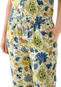 Women's Linen Floral Wide Leg Pants