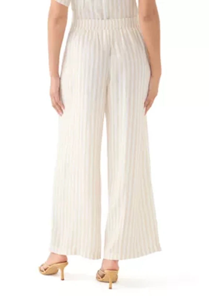 Women's Linen Stripe Wide Leg Pants