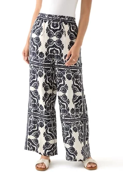 Women's Linen Placement Print Wide Leg Pants
