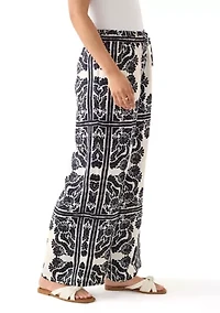 Women's Linen Placement Print Wide Leg Pants