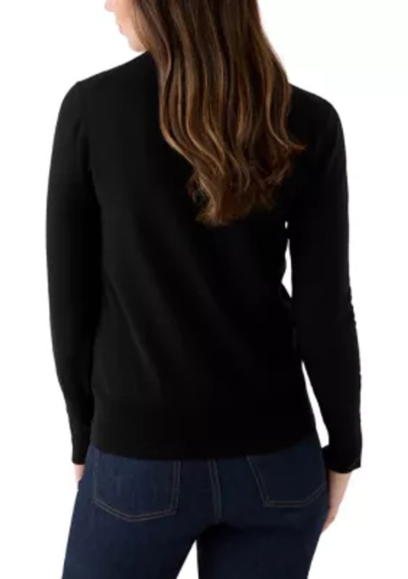 Women's Long Sleeve Button Cuff Crew Neck Sweater