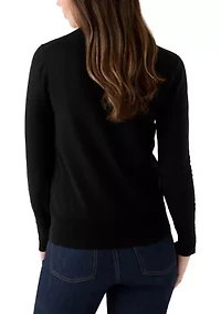 Women's Long Sleeve Button Cuff Crew Neck Sweater
