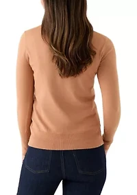 Women's Long Sleeve Button Cuff Crew Neck Sweater