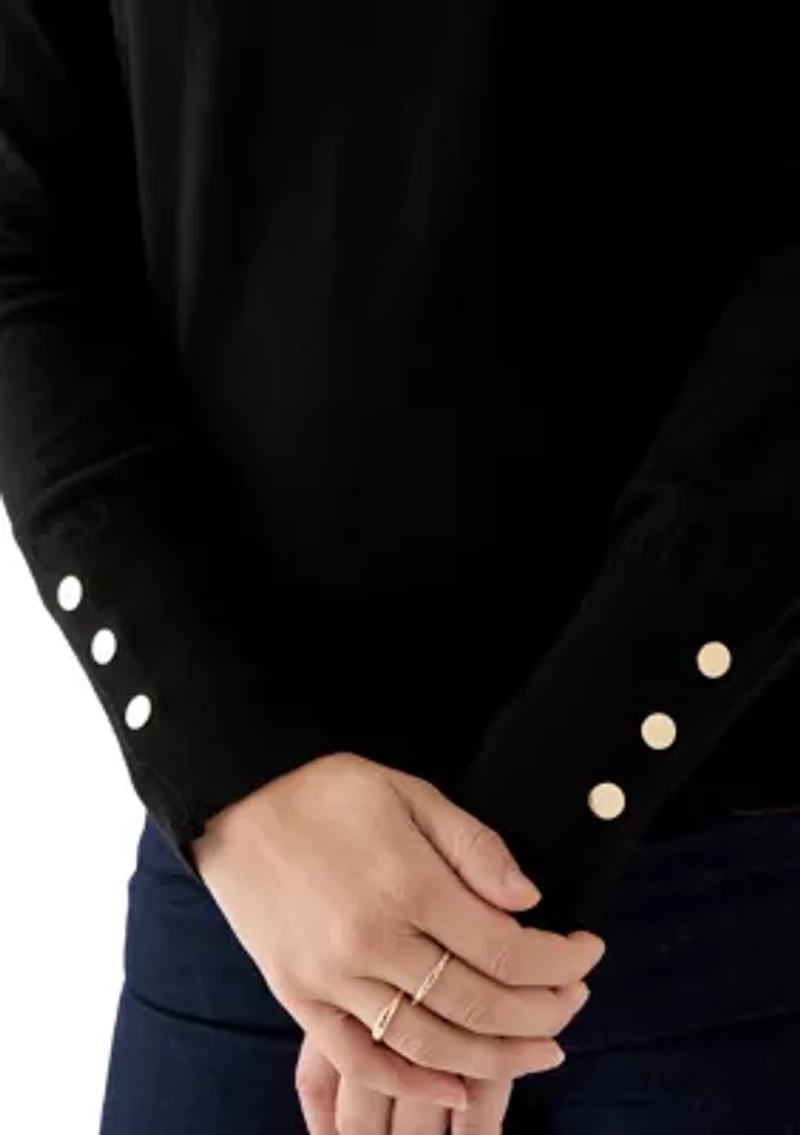 Women's Long Sleeve Button Cuff Crew Neck Sweater