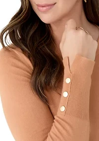 Women's Long Sleeve Button Cuff Crew Neck Sweater