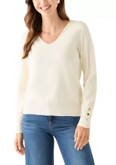 Women's Button Cuff V-Neck Sweater