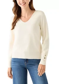 Women's Button Cuff V-Neck Sweater