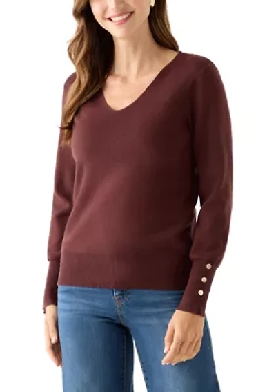 Women's Button Cuff V-Neck Sweater