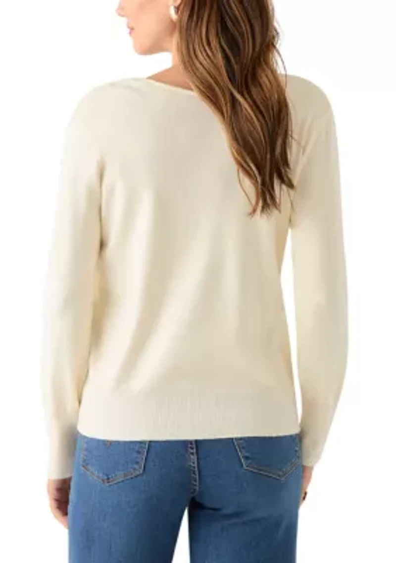 Women's Button Cuff V-Neck Sweater