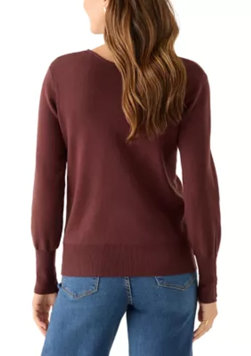 Women's Button Cuff V-Neck Sweater