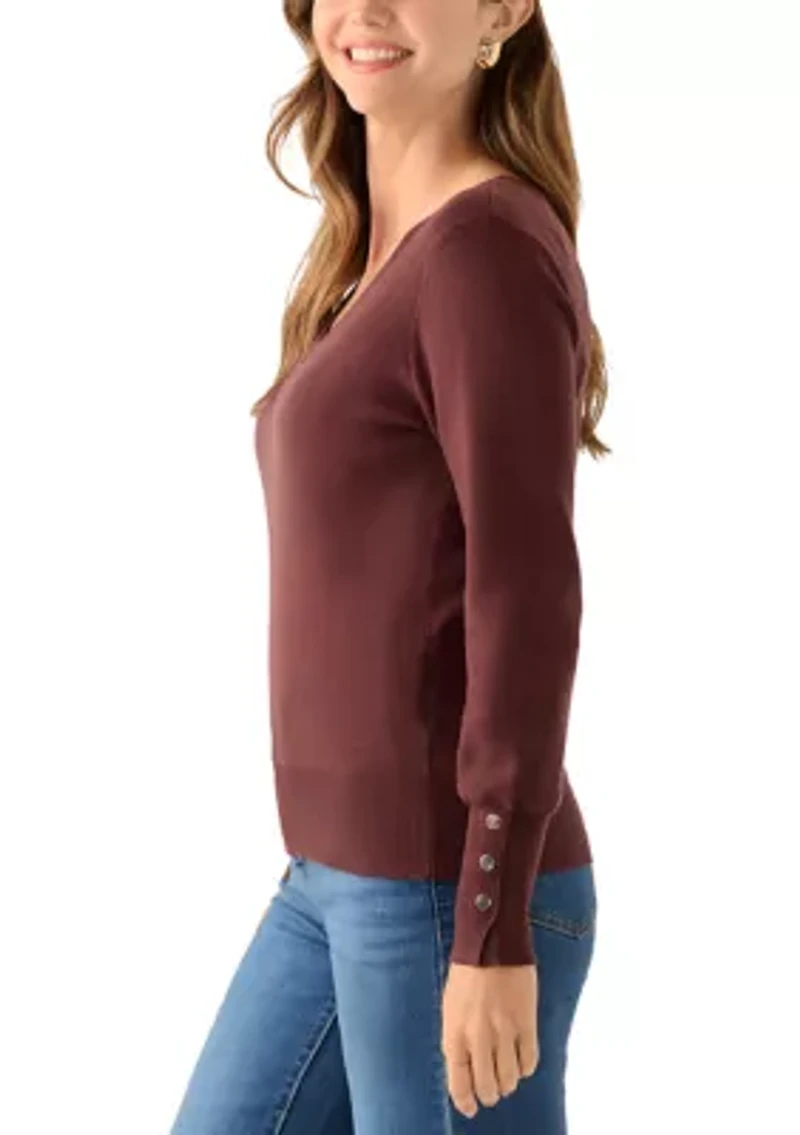 Women's Button Cuff V-Neck Sweater