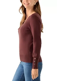 Women's Button Cuff V-Neck Sweater
