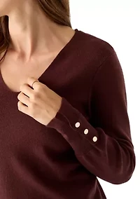 Women's Button Cuff V-Neck Sweater