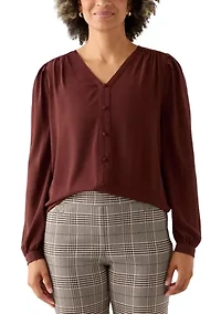 Women's Balloon Sleeve Button Down Blouse