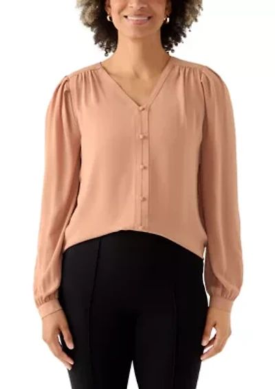 Women's Balloon Sleeve Button Down Blouse