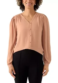 Women's Balloon Sleeve Button Down Blouse