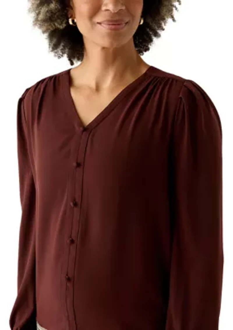 Women's Balloon Sleeve Button Down Blouse