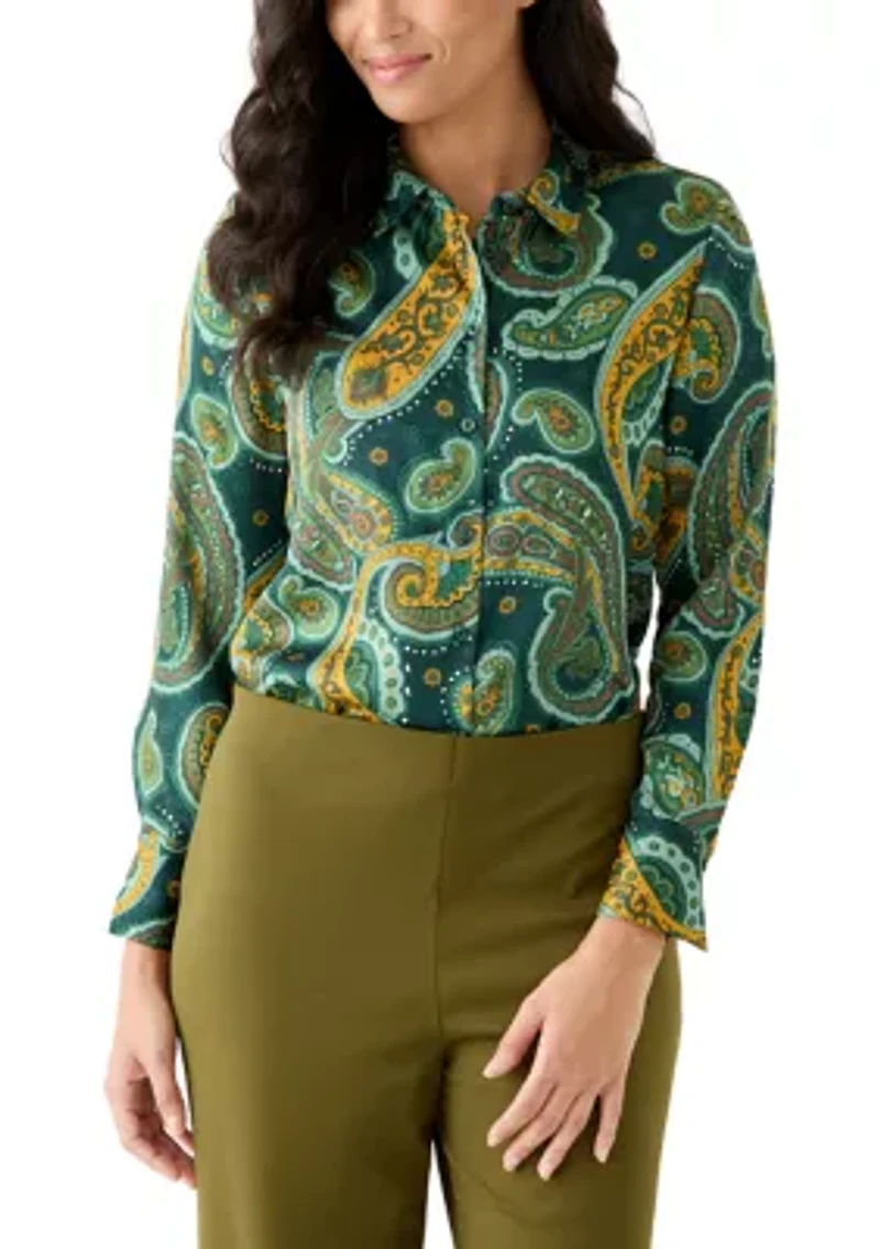Women's Long Sleeve Paisley Print Blouse