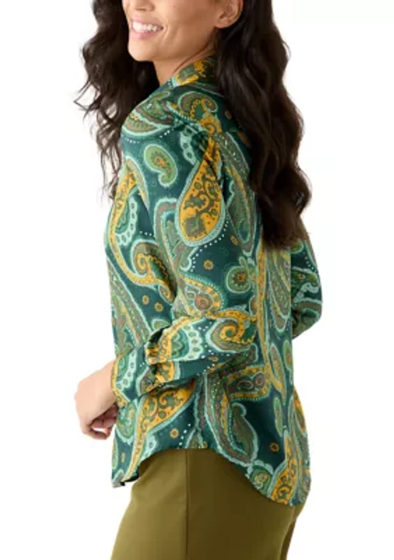 Women's Long Sleeve Paisley Print Blouse
