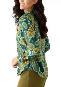 Women's Long Sleeve Paisley Print Blouse