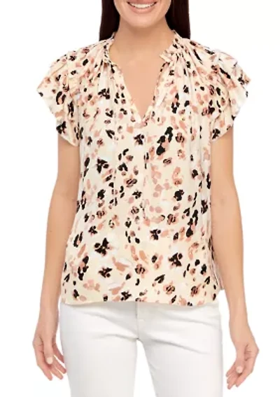 Petite Flutter Sleeve V-Neck Airflow Blouse
