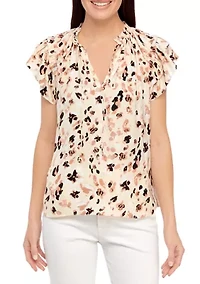 Petite Flutter Sleeve V-Neck Airflow Blouse