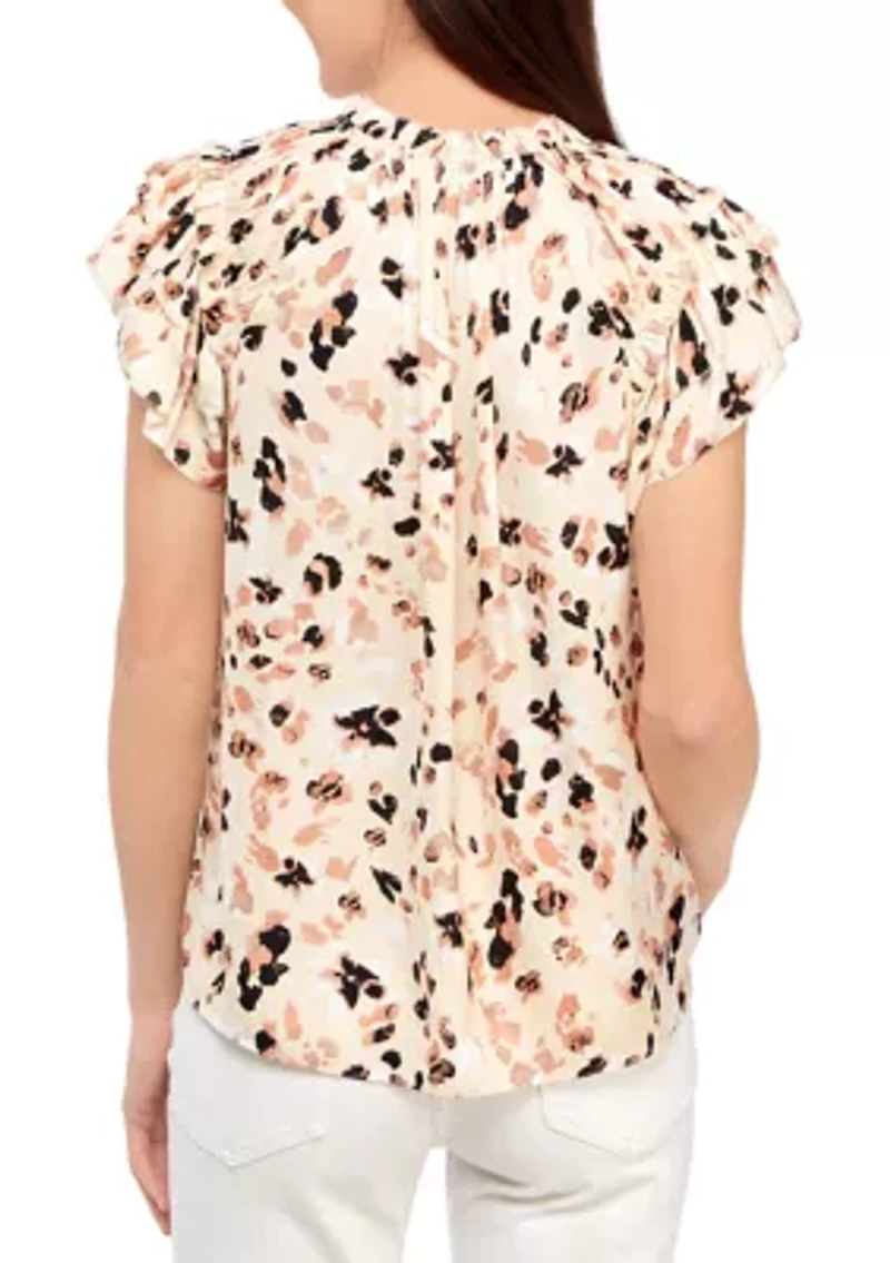Petite Flutter Sleeve V-Neck Airflow Blouse