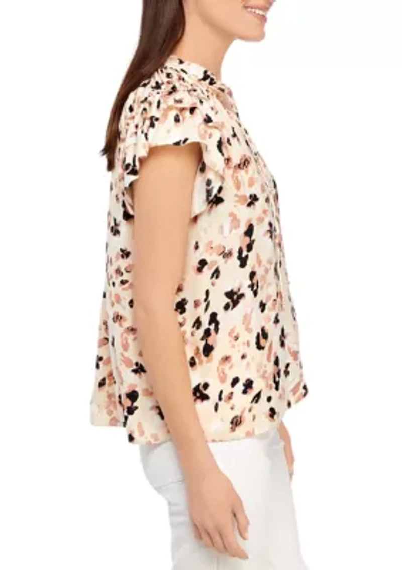 Petite Flutter Sleeve V-Neck Airflow Blouse