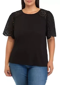 Plus Short Sleeve Knit Slub Top