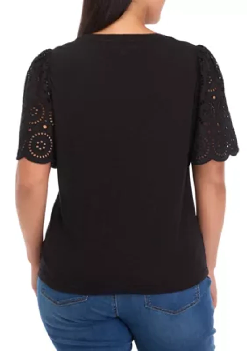 Plus Short Sleeve Knit Slub Top