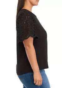 Plus Short Sleeve Knit Slub Top