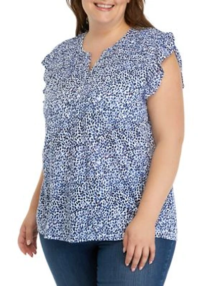 Plus Short Ruffle Sleeve Button Front Top