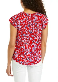 Petite Short Sleeve Split Neck Top