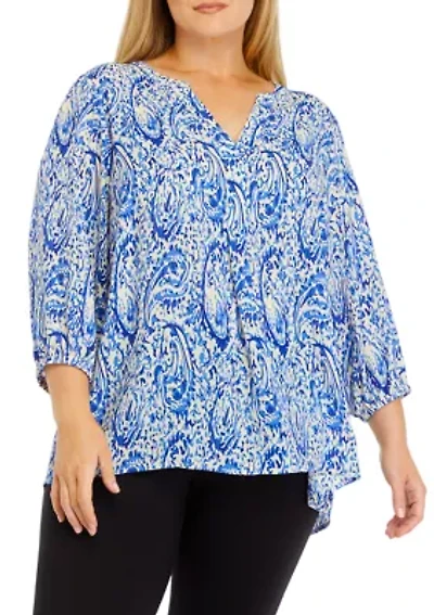 Women's 3/4 Sleeve Split Neck Printed Top