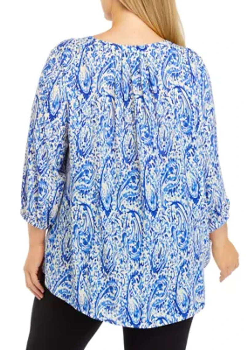 Women's 3/4 Sleeve Split Neck Printed Top
