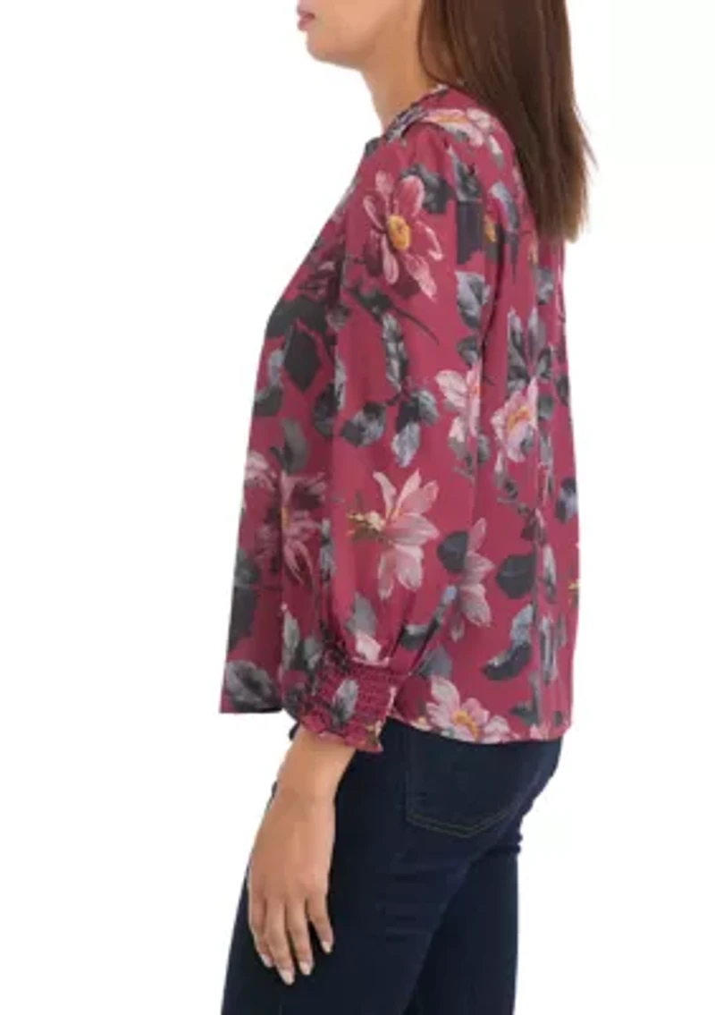 Women's Blouson Sleeve Floral Top