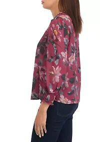 Women's Blouson Sleeve Floral Top