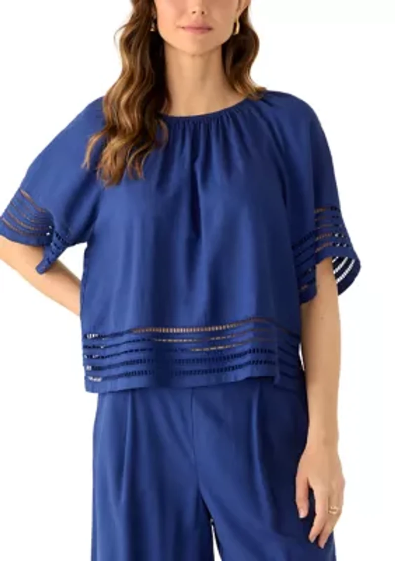 Women's Short Sleeve Trim Linen Top